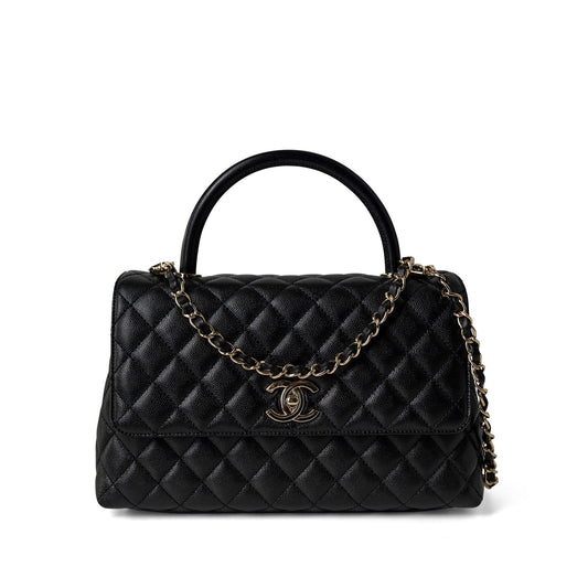 Black Caviar Quilted Coco Handle Medium Light Gold Hardware