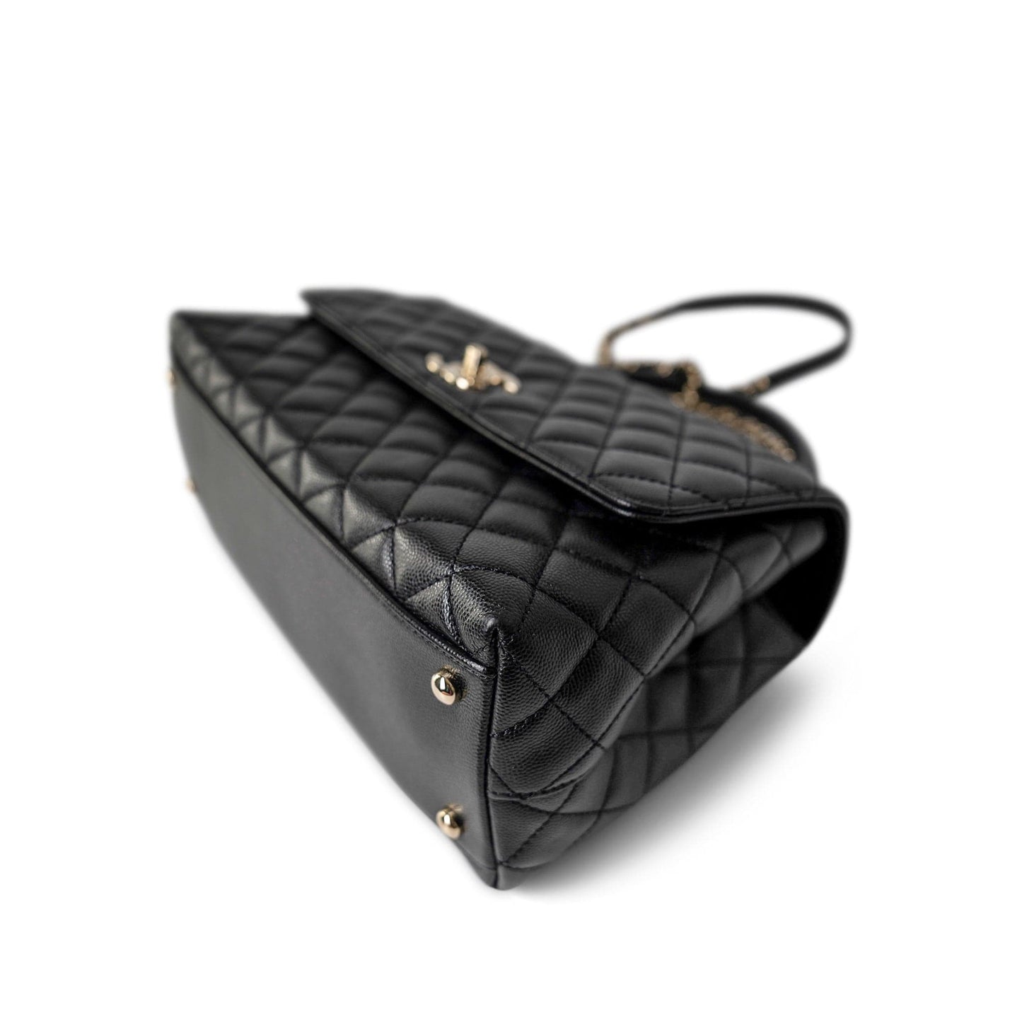 Black Caviar Quilted Coco Handle Medium Light Gold Hardware