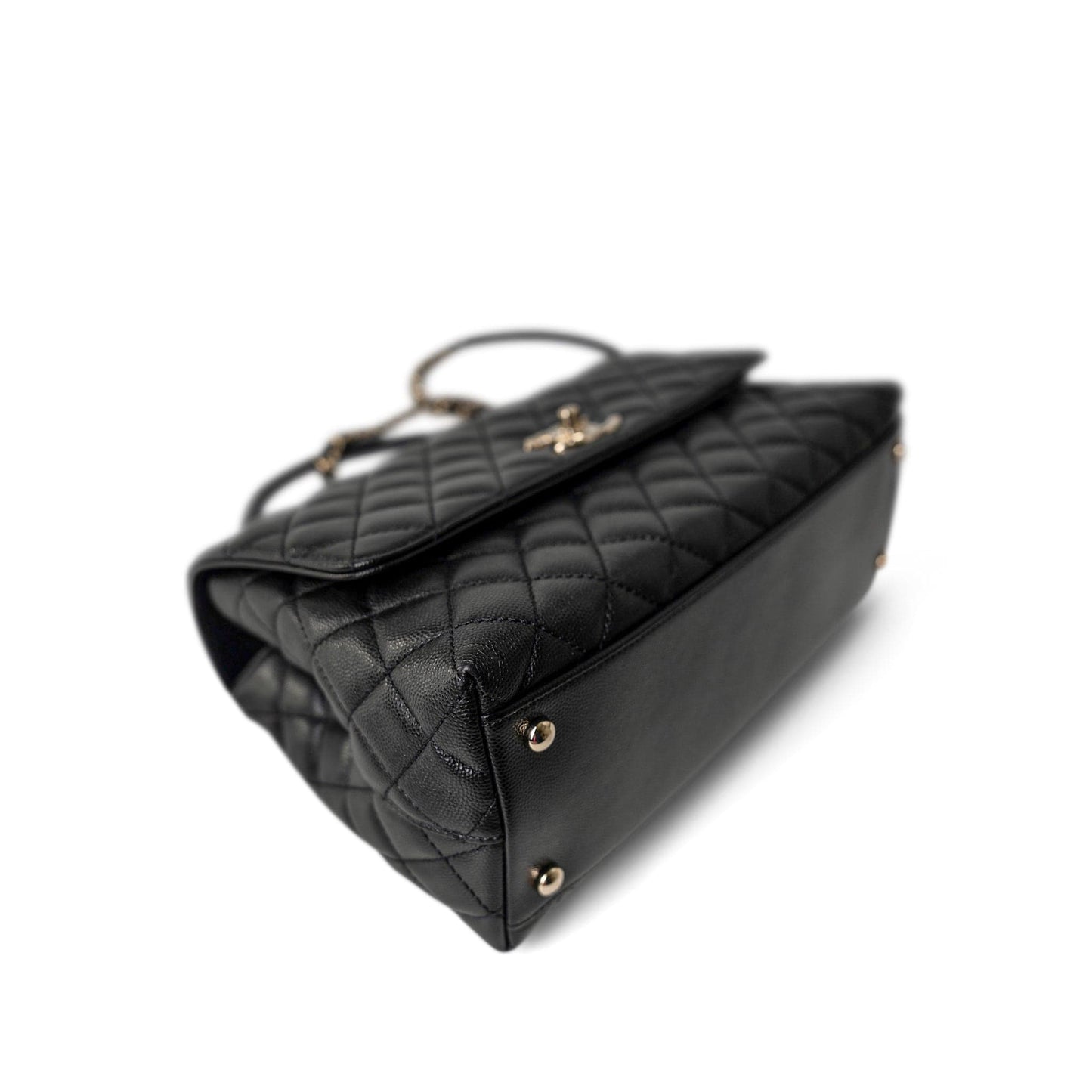 Black Caviar Quilted Coco Handle Medium Light Gold Hardware