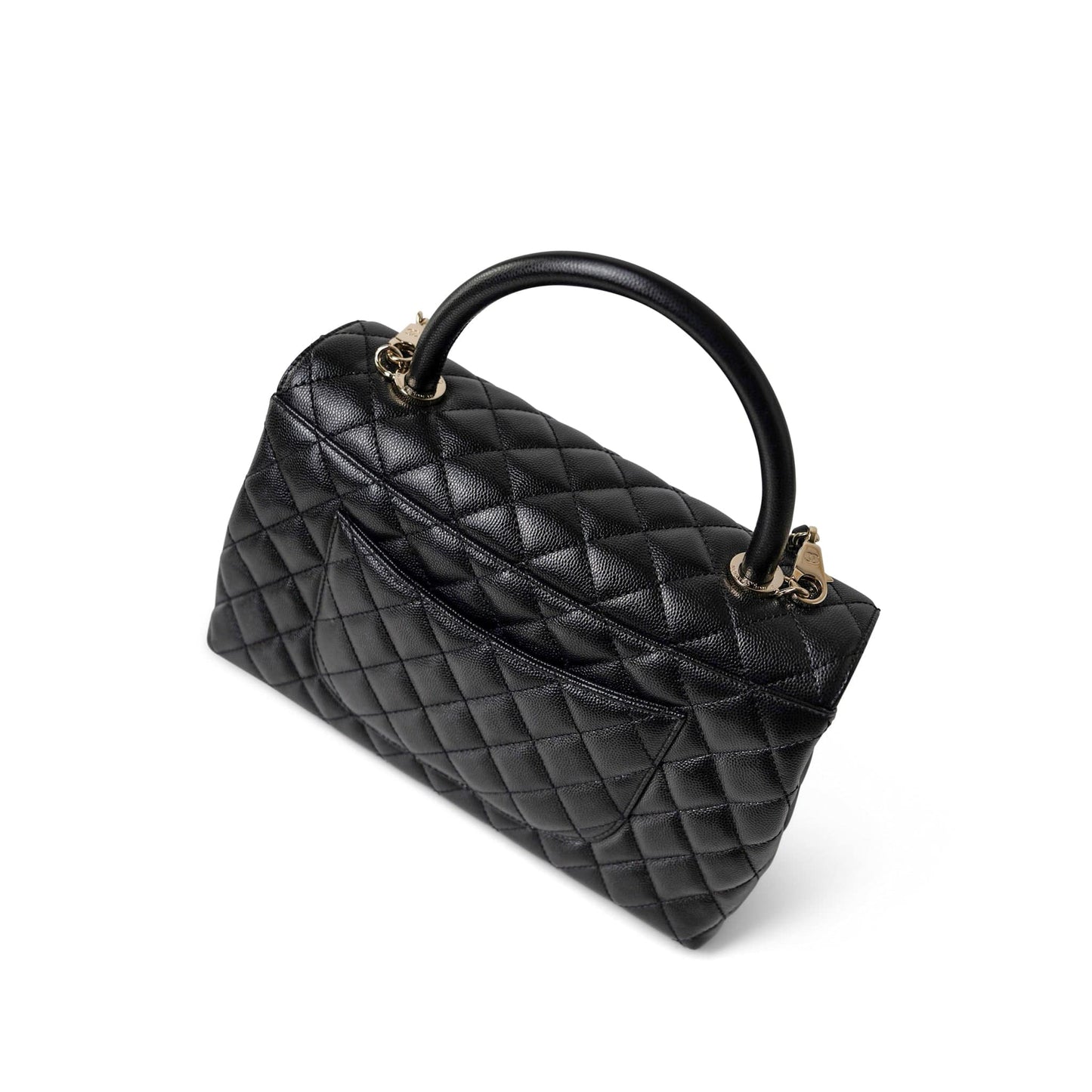 Black Caviar Quilted Coco Handle Medium Light Gold Hardware