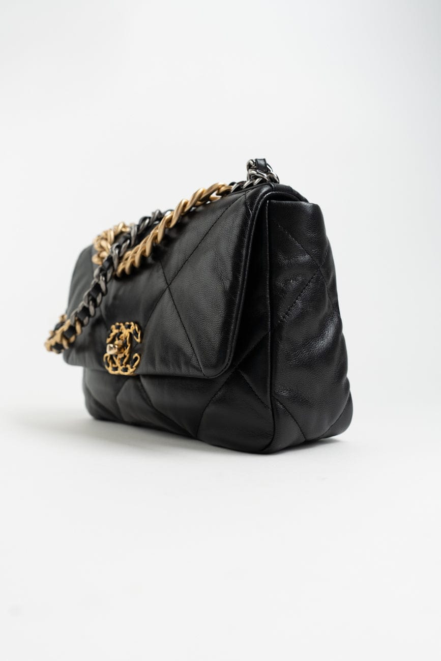 Black Goatskin Quilted 19 Flap Small AGHW