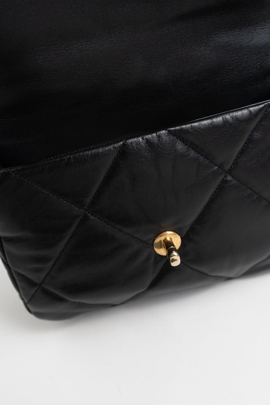 Black Goatskin Quilted 19 Flap Small AGHW