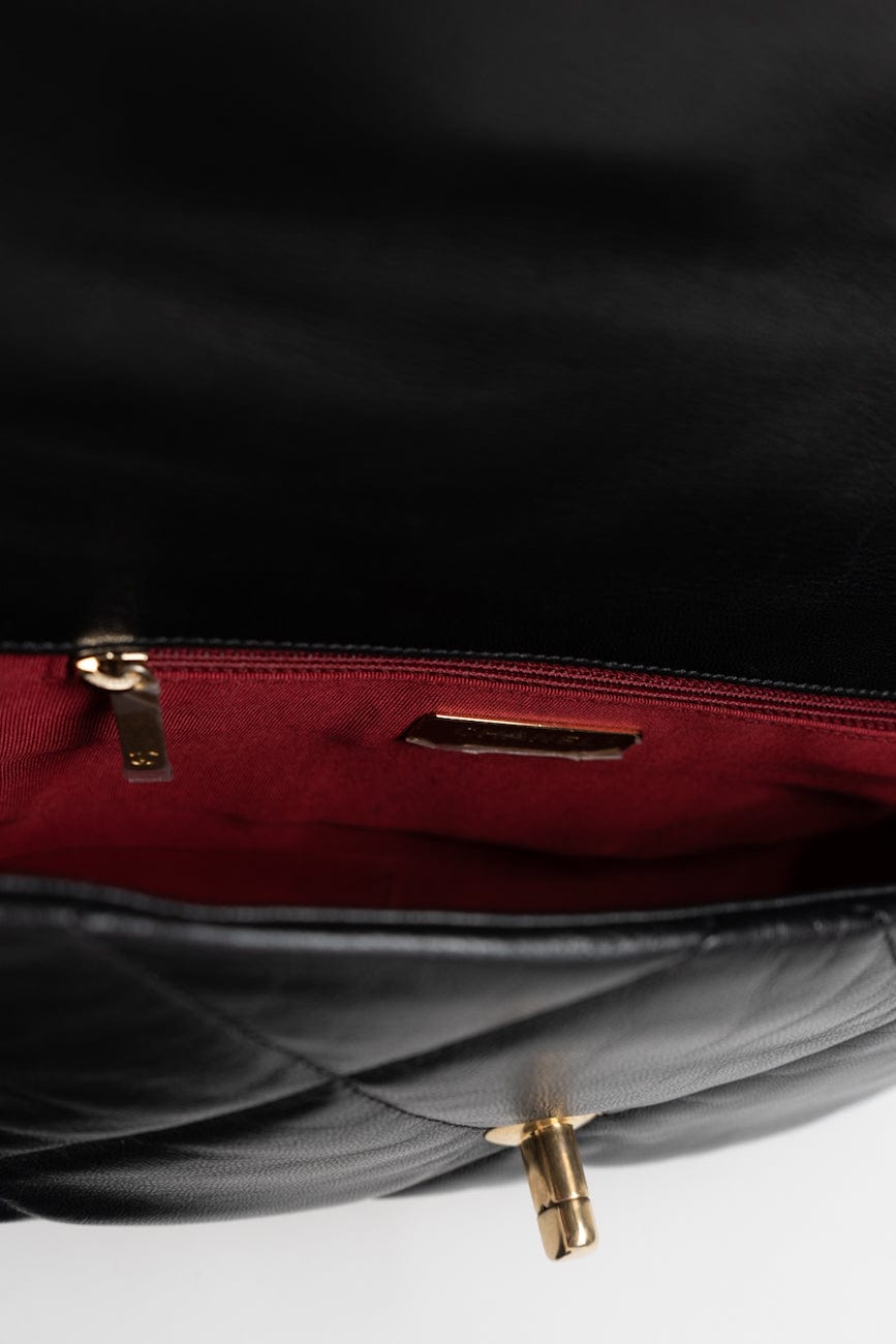 Black Goatskin Quilted 19 Flap Small AGHW