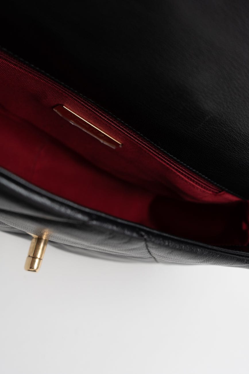 Black Goatskin Quilted 19 Flap Small AGHW