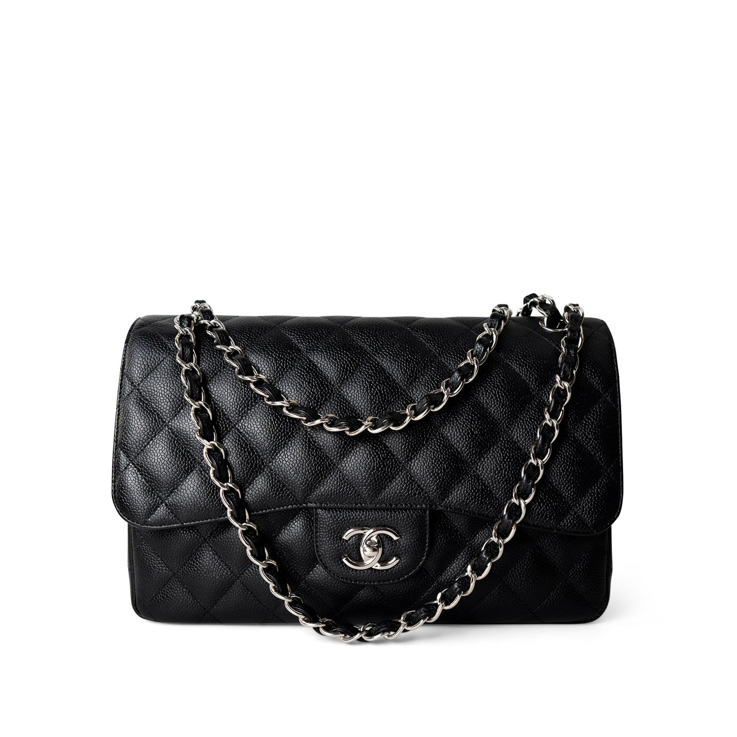 Black Jumbo Caviar Quilted Classic Double Flap SHW