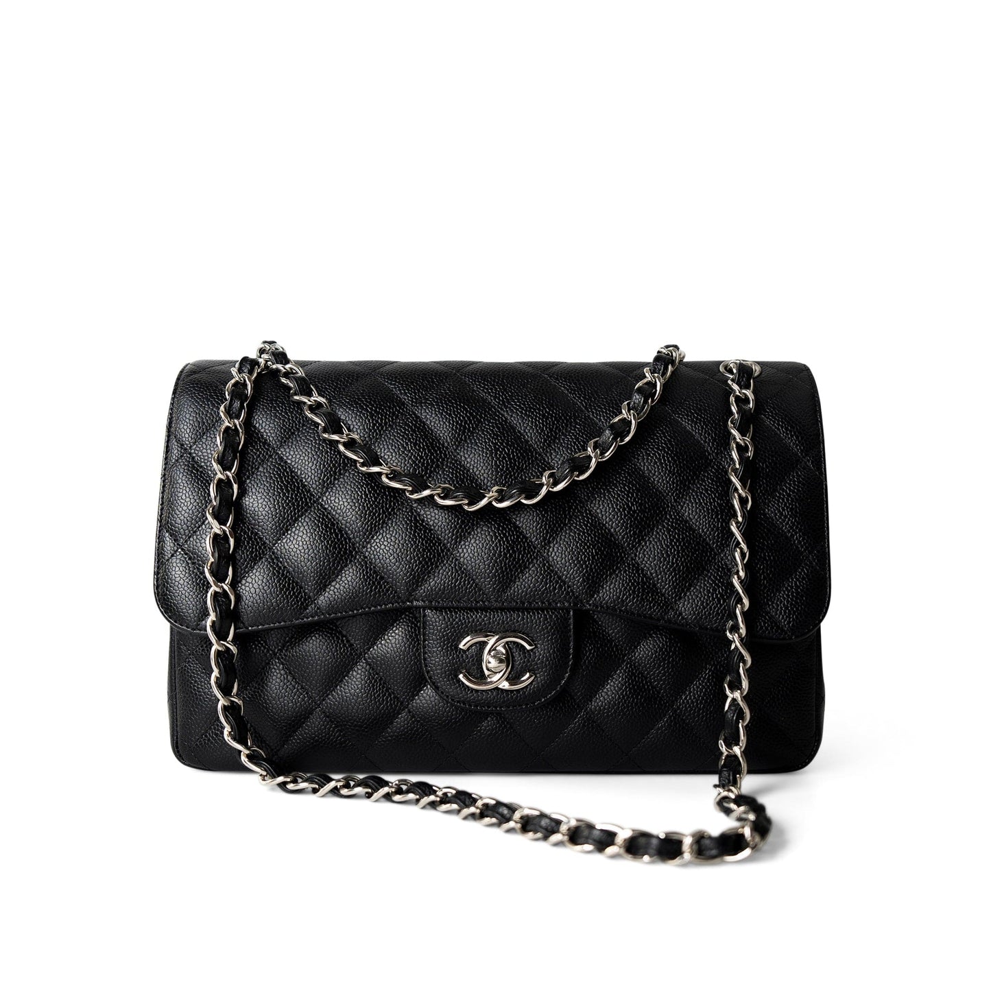 Black Jumbo Caviar Quilted Classic Double Flap SHW