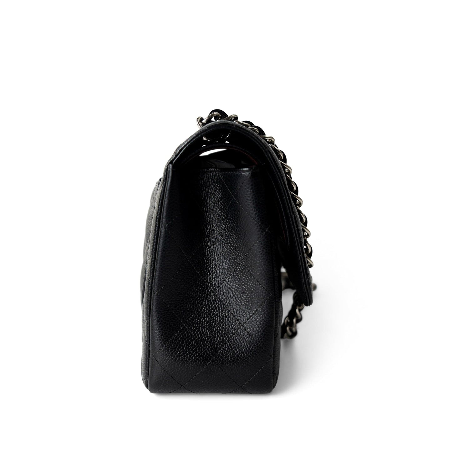 Black Jumbo Caviar Quilted Classic Double Flap SHW