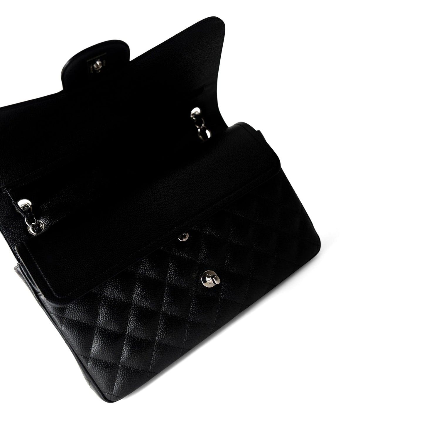 Black Jumbo Caviar Quilted Classic Double Flap SHW