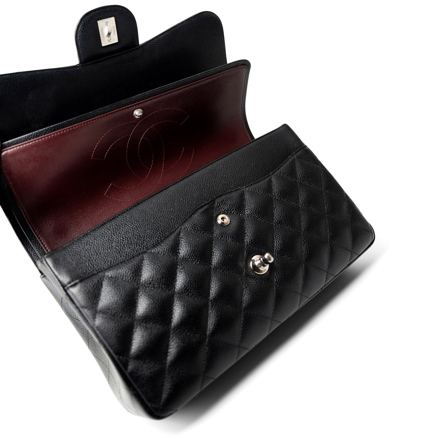 Black Jumbo Caviar Quilted Classic Double Flap SHW