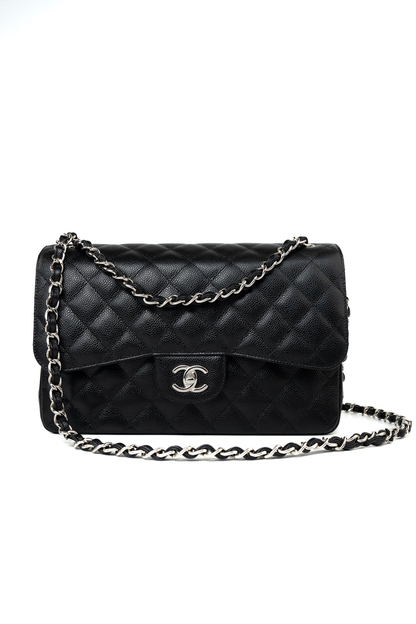 Black Jumbo Caviar Quilted Classic Flap Silver Hardware