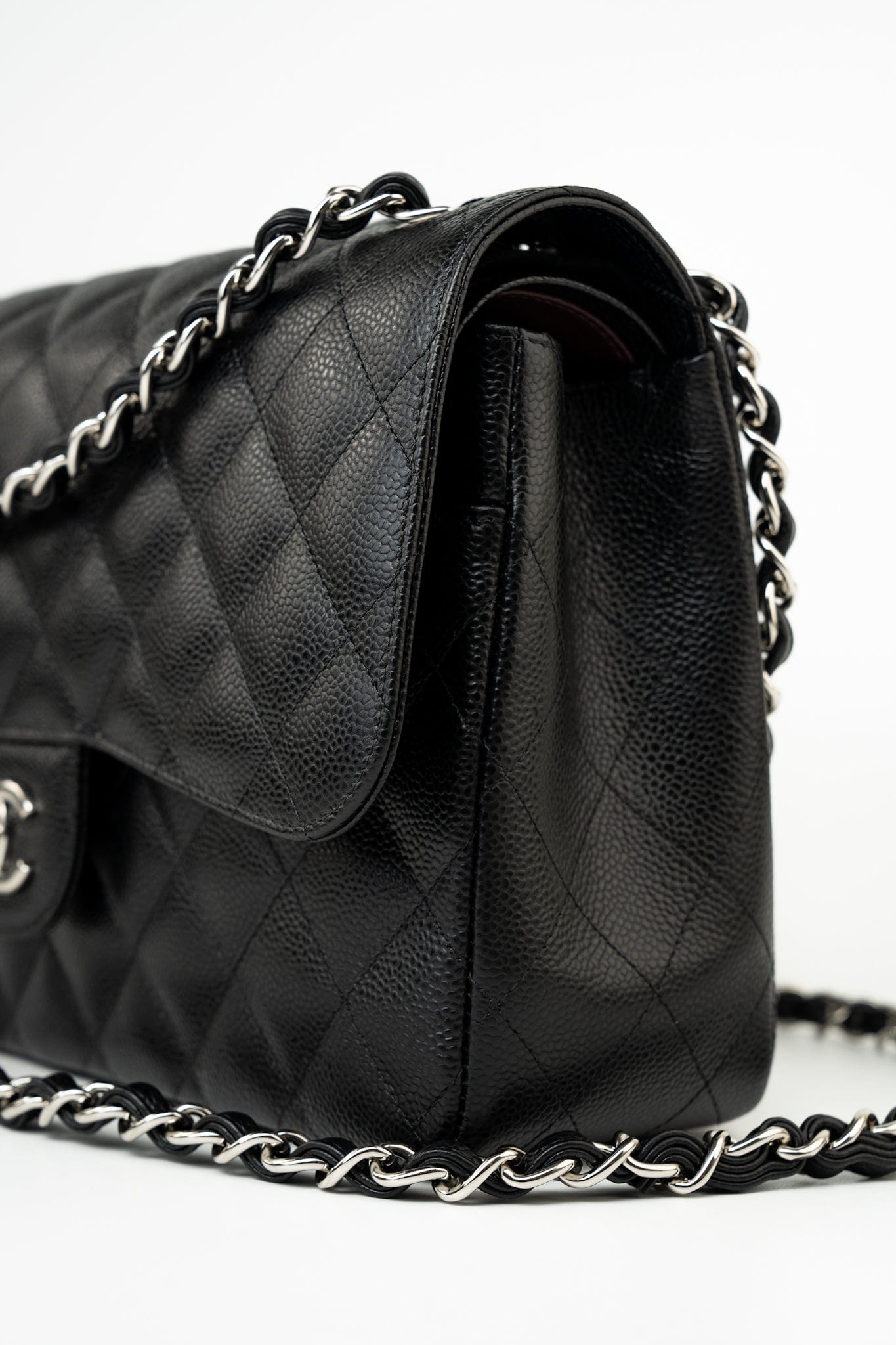 Black Jumbo Caviar Quilted Classic Flap Silver Hardware