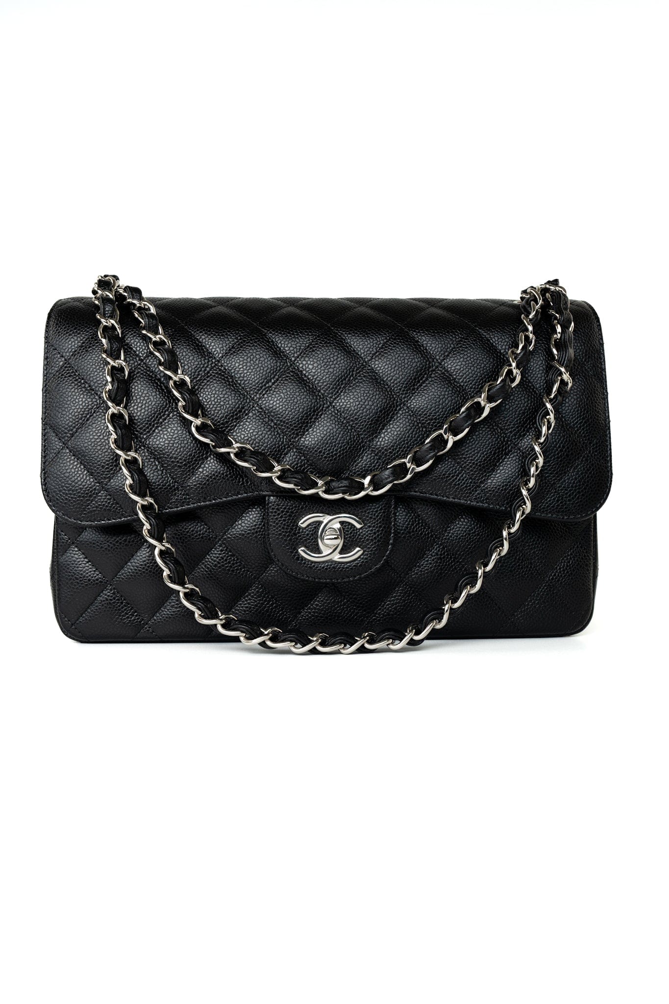 Black Jumbo Caviar Quilted Classic Flap Silver Hardware