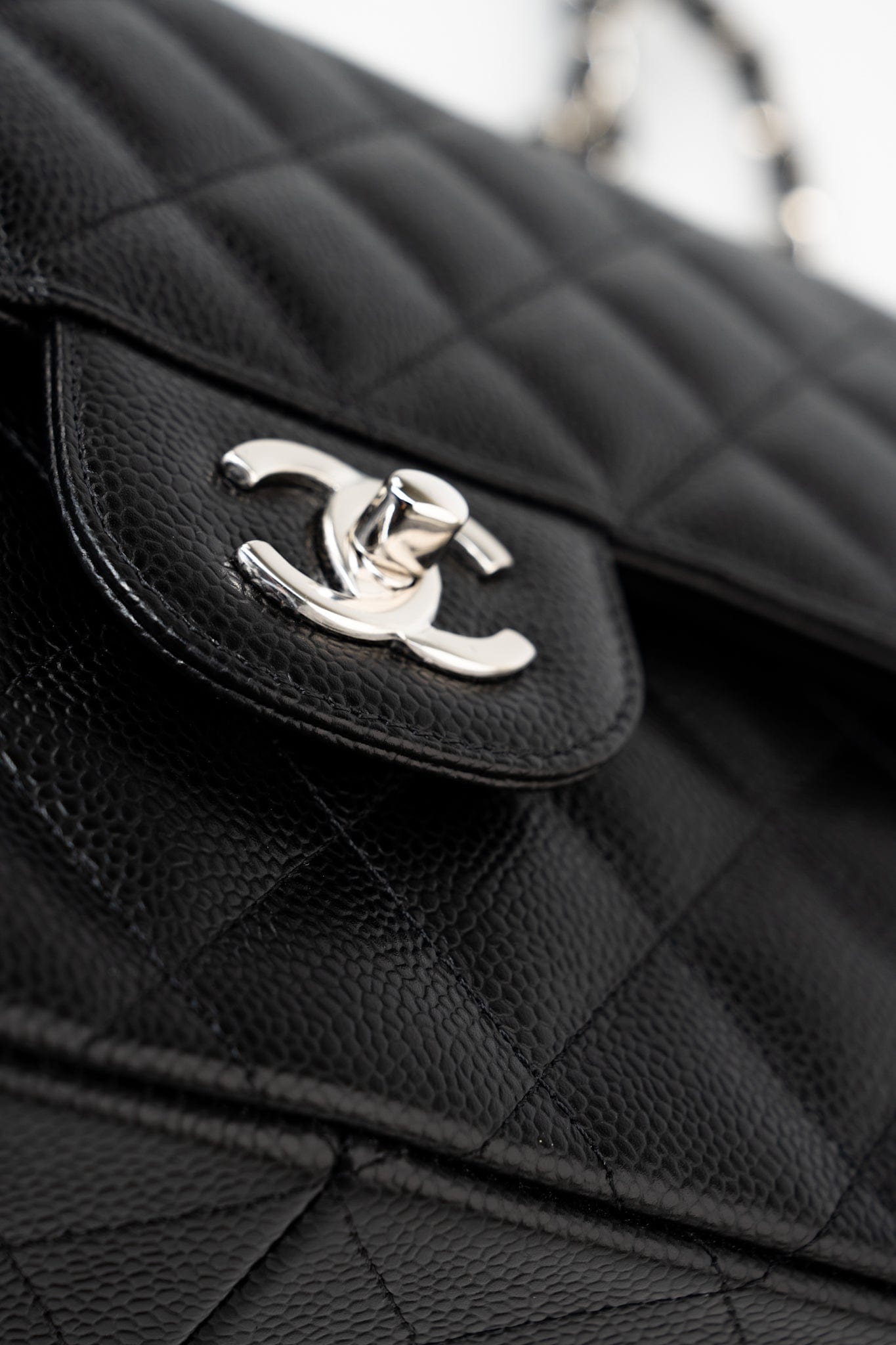 Black Jumbo Caviar Quilted Classic Flap Silver Hardware