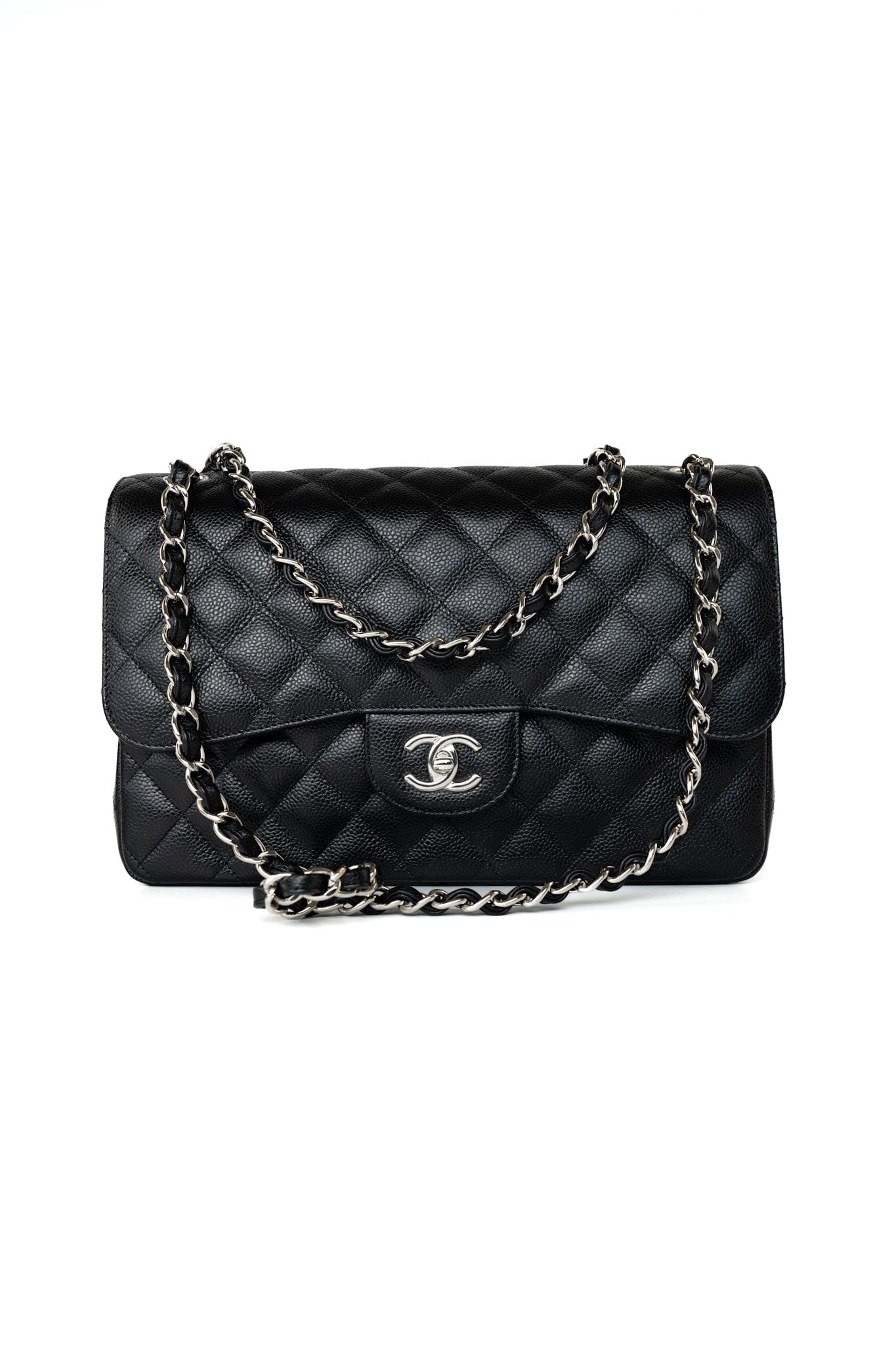 Black Jumbo Caviar Quilted Classic Flap Silver Hardware