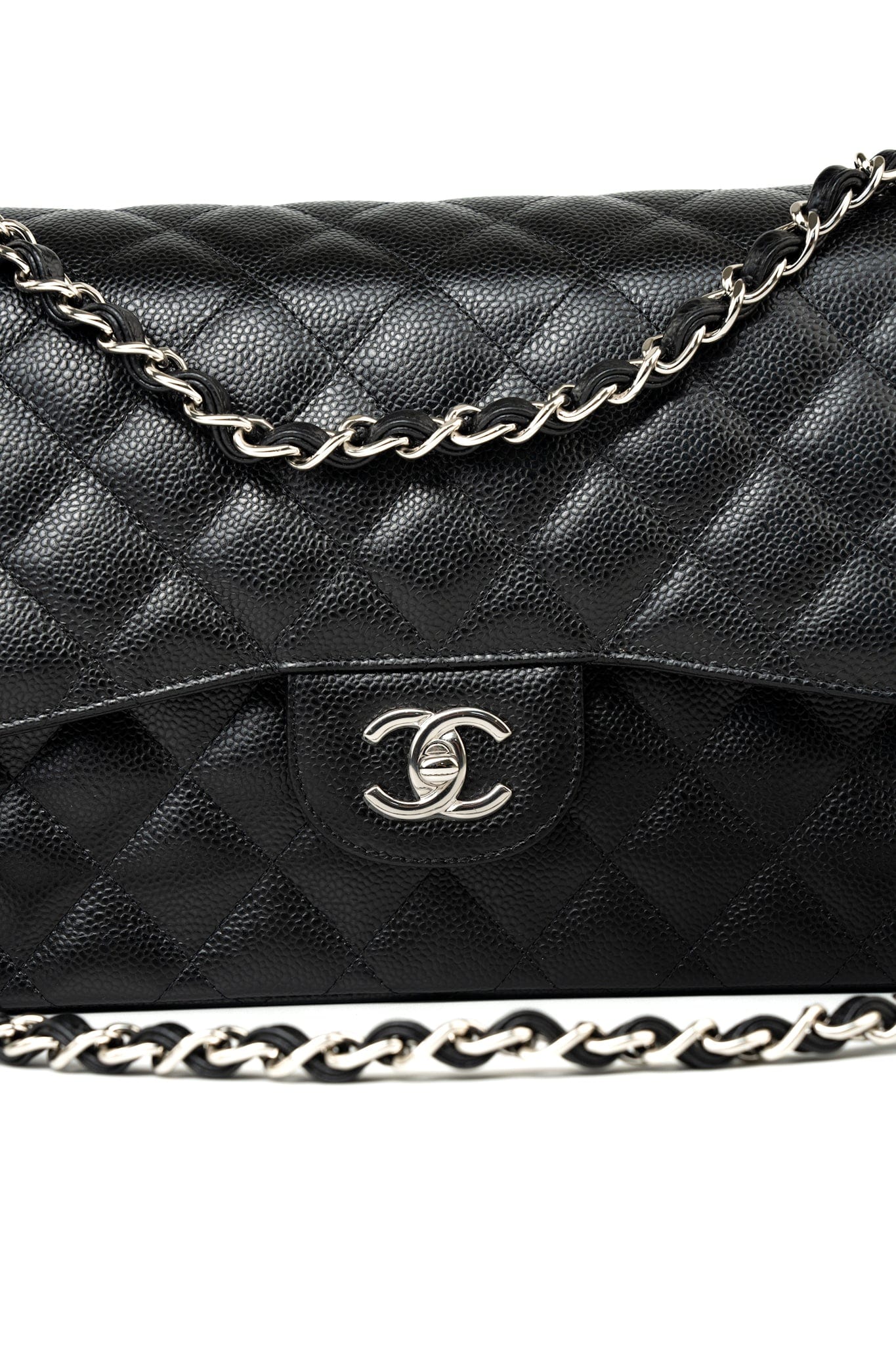 Black Jumbo Caviar Quilted Classic Flap Silver Hardware