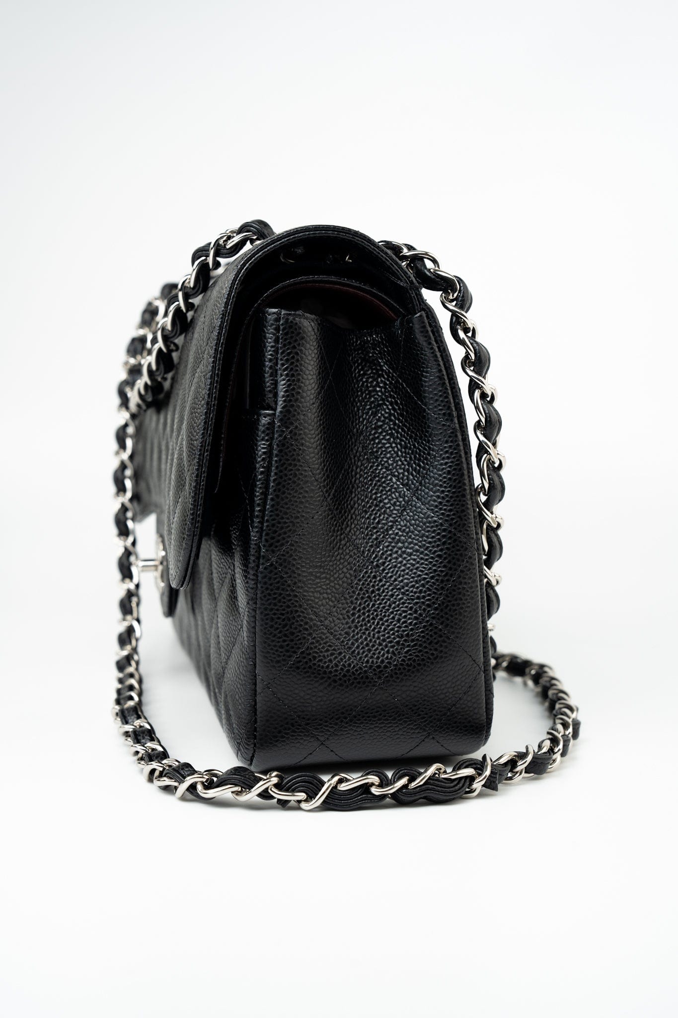 Black Jumbo Caviar Quilted Classic Flap Silver Hardware