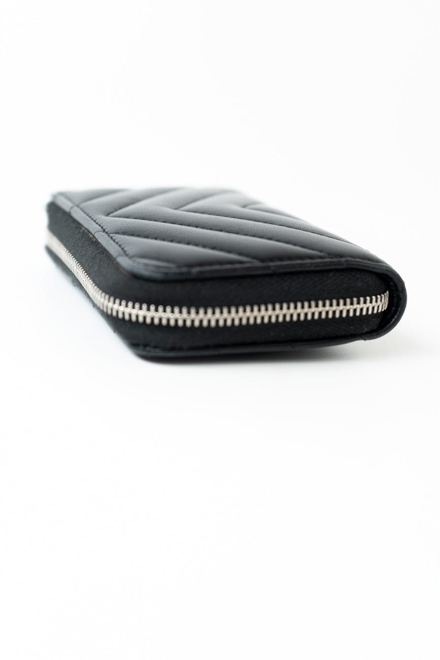 Black Lambskin Chevron Zip Coin Purse Silver Hardware