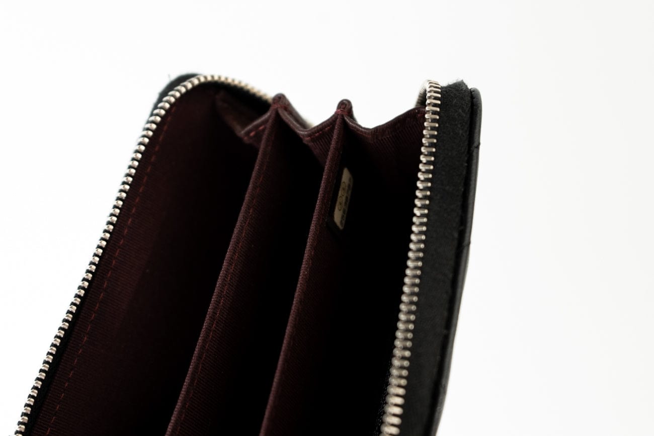 Black Lambskin Chevron Zip Coin Purse Silver Hardware