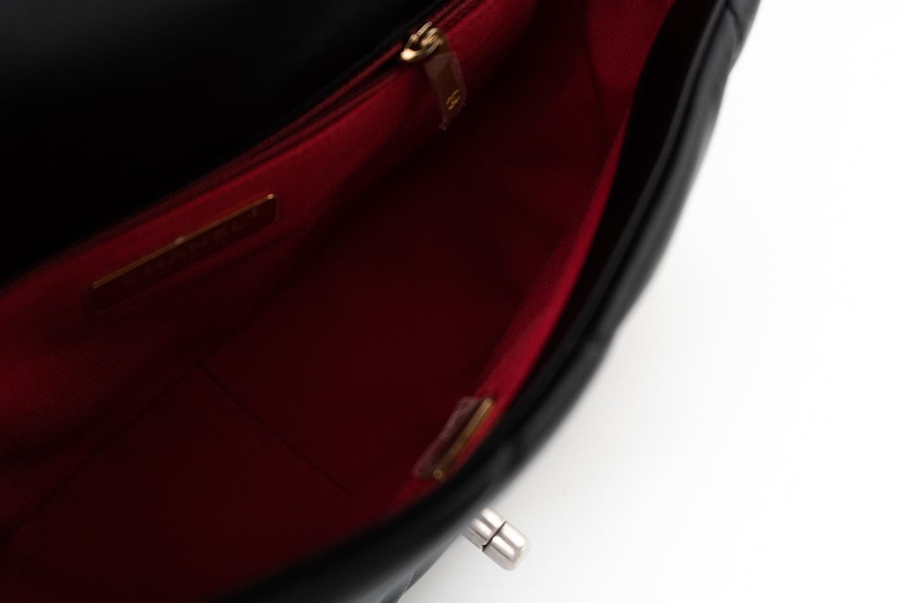 Black Lambskin Quilted 19 Flap Small