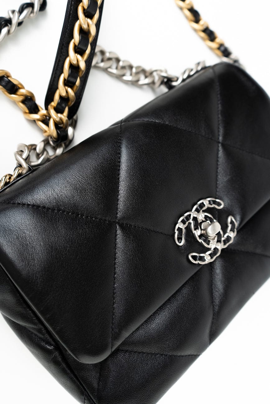 Black Lambskin Quilted 19 Flap Small