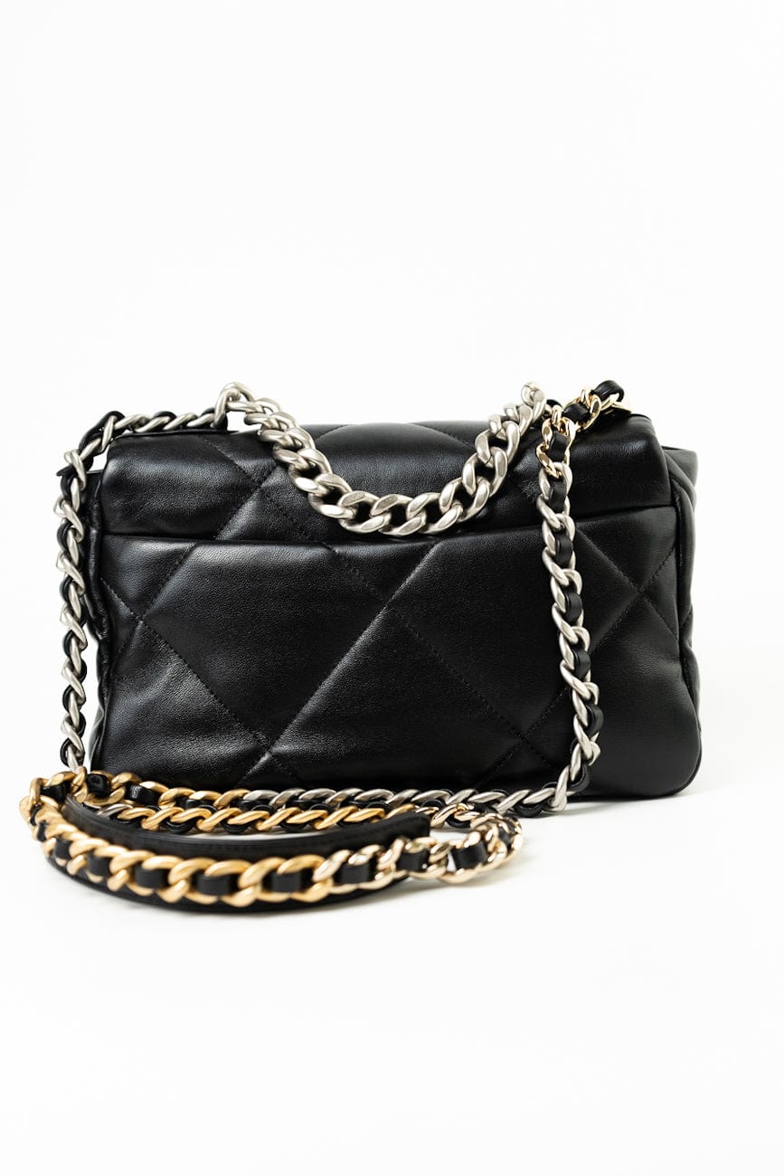 Black Lambskin Quilted 19 Flap Small
