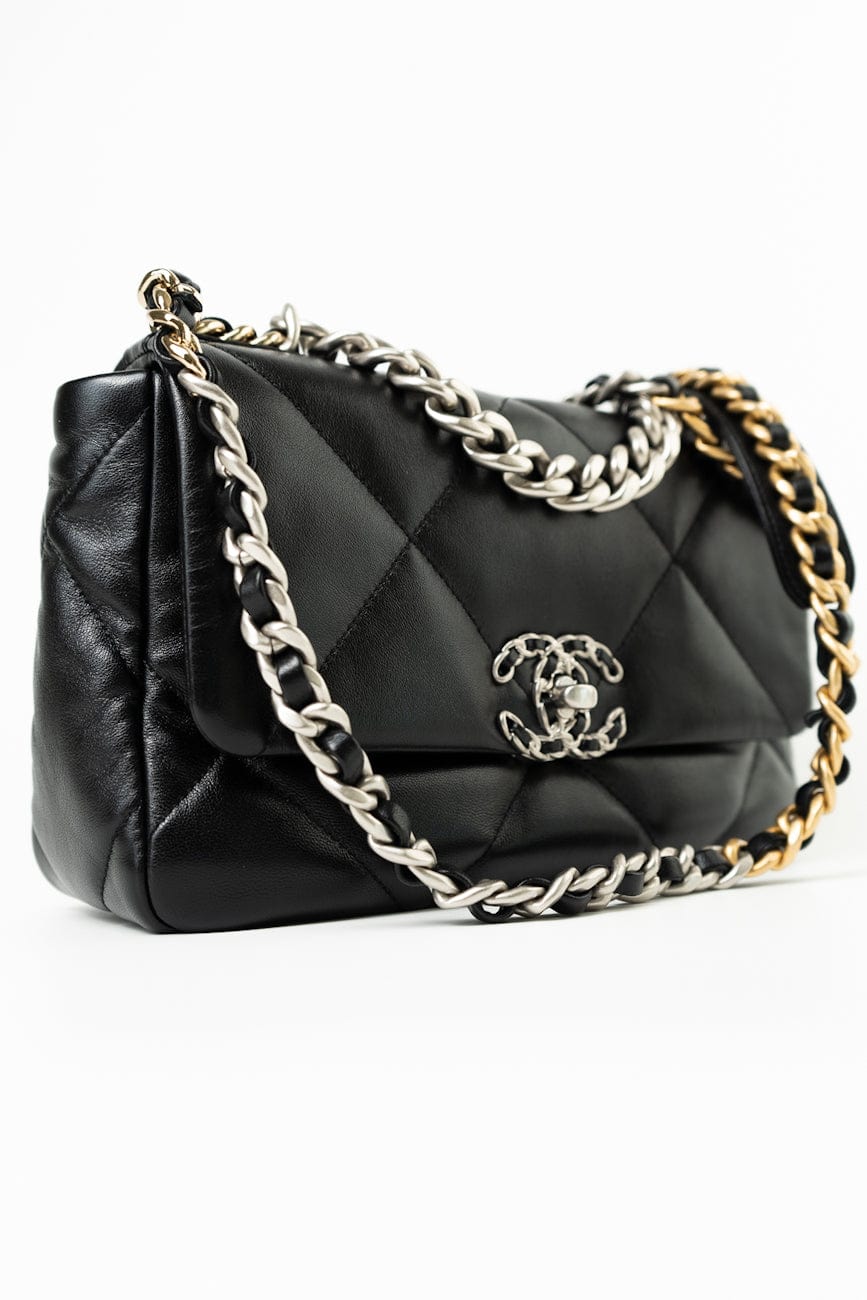 Black Lambskin Quilted 19 Flap Small