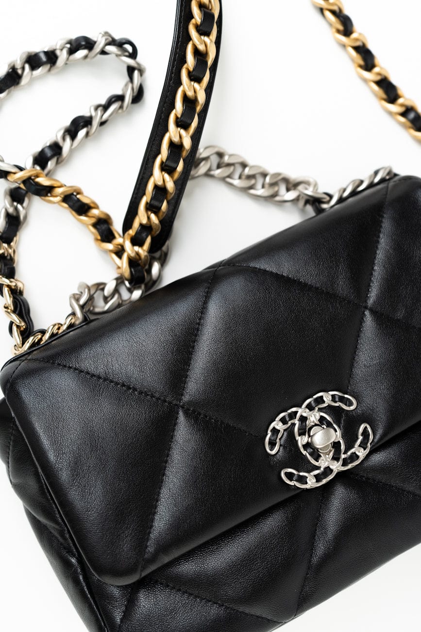 Black Lambskin Quilted 19 Flap Small