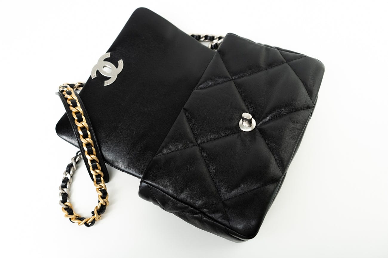 Black Lambskin Quilted 19 Flap Small