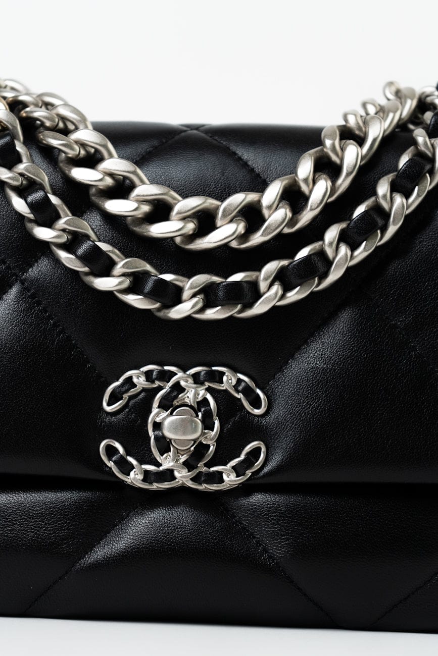 Black Lambskin Quilted 19 Flap Small