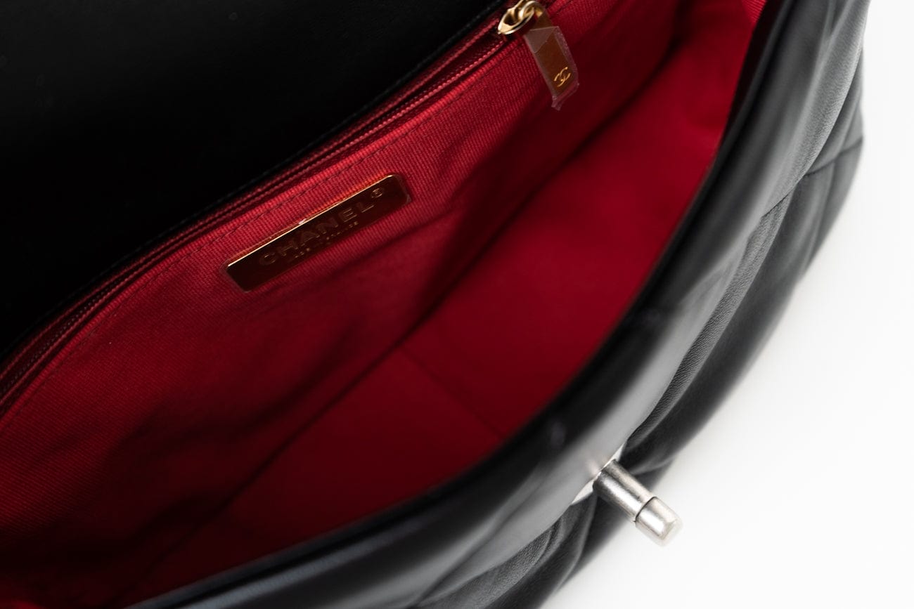 Black Lambskin Quilted 19 Flap Small