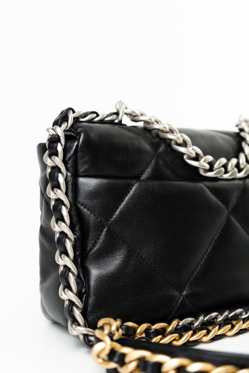 Black Lambskin Quilted 19 Flap Small