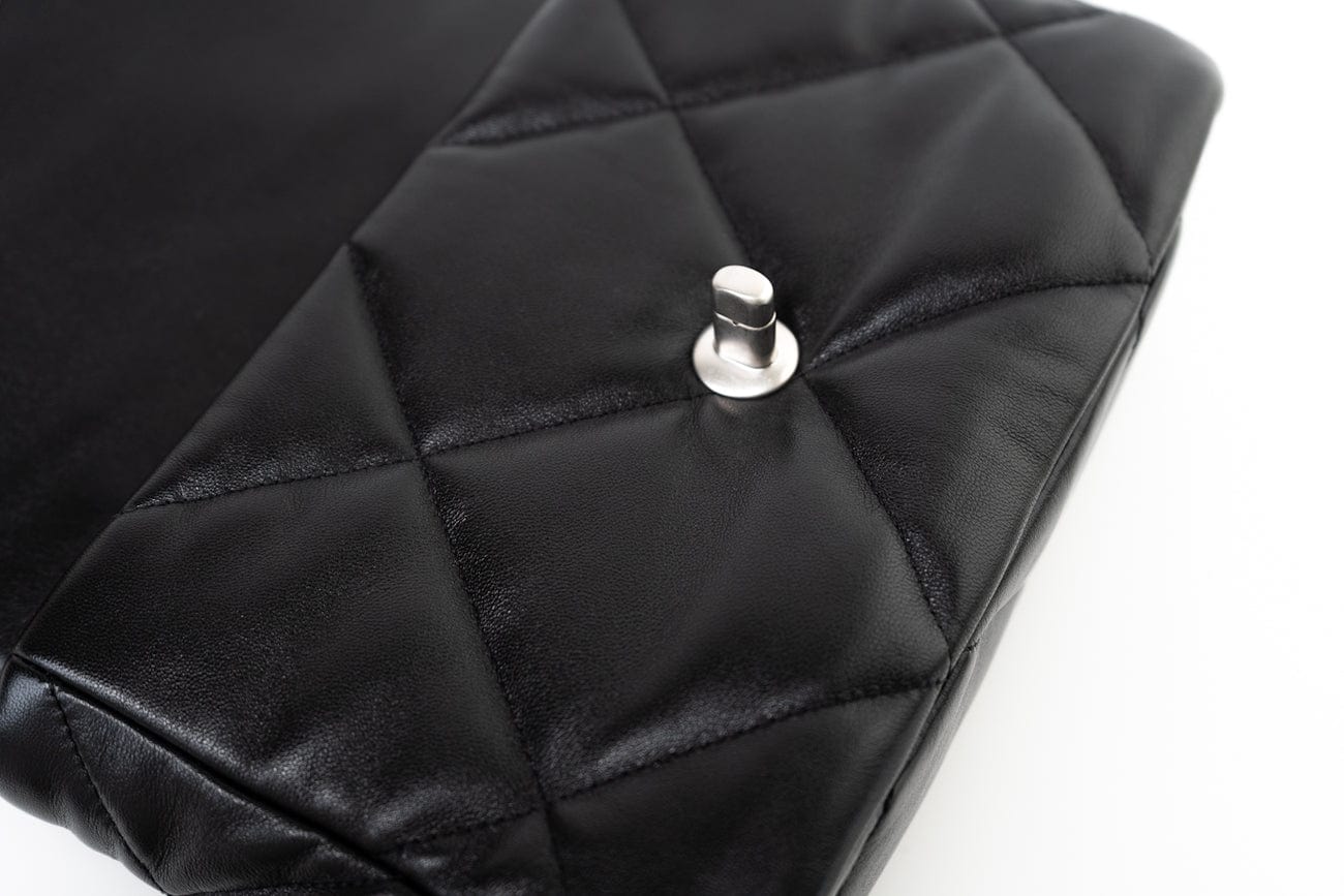 Black Lambskin Quilted 19 Flap Small