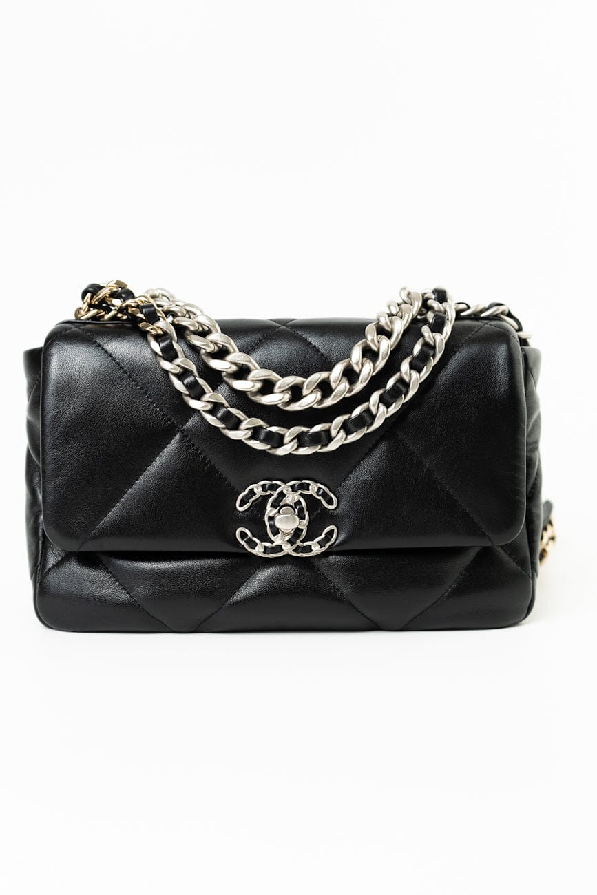 Black Lambskin Quilted 19 Flap Small