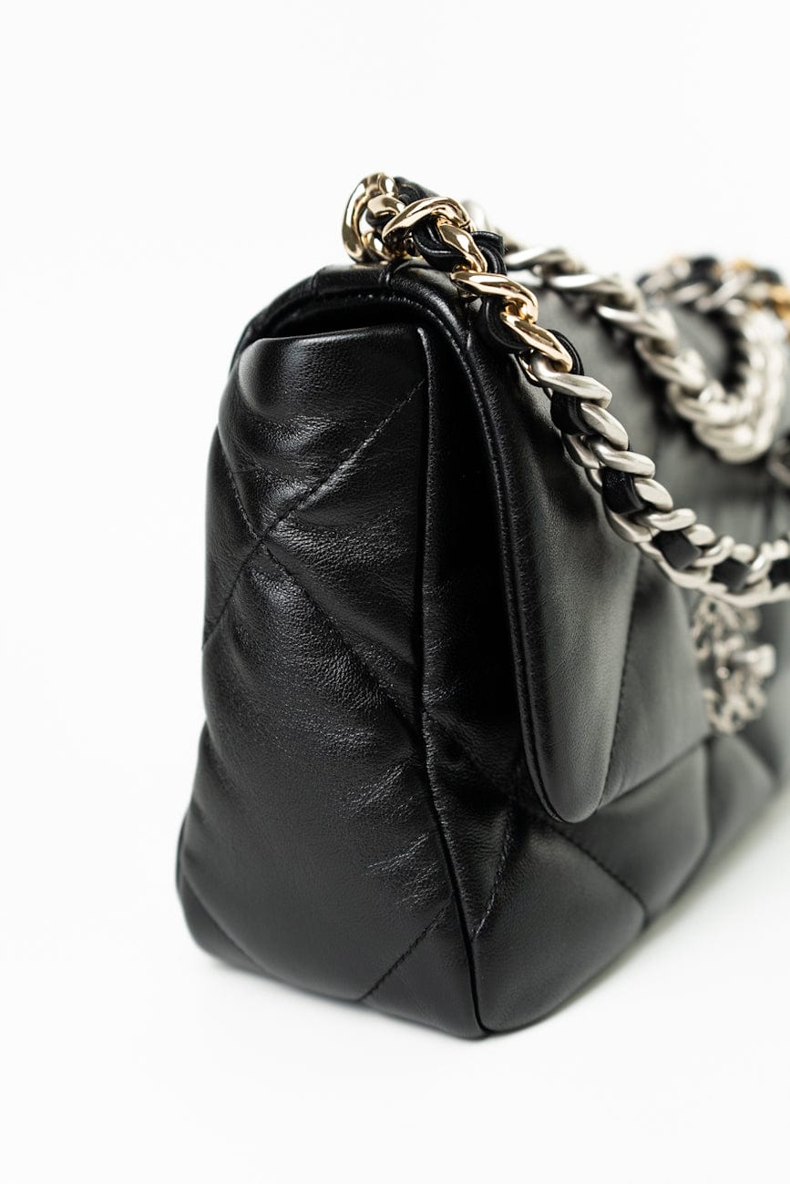 Black Lambskin Quilted 19 Flap Small