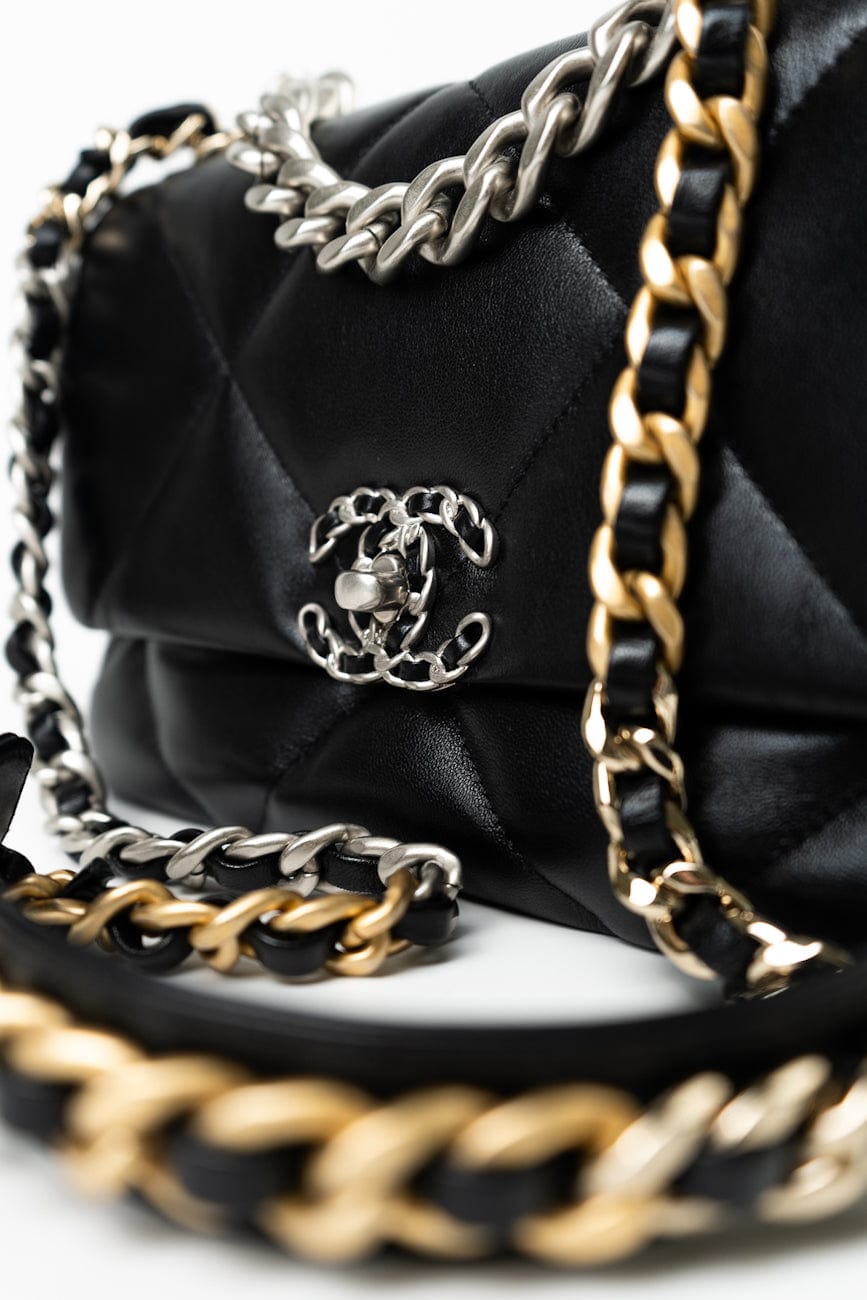 Black Lambskin Quilted 19 Flap Small