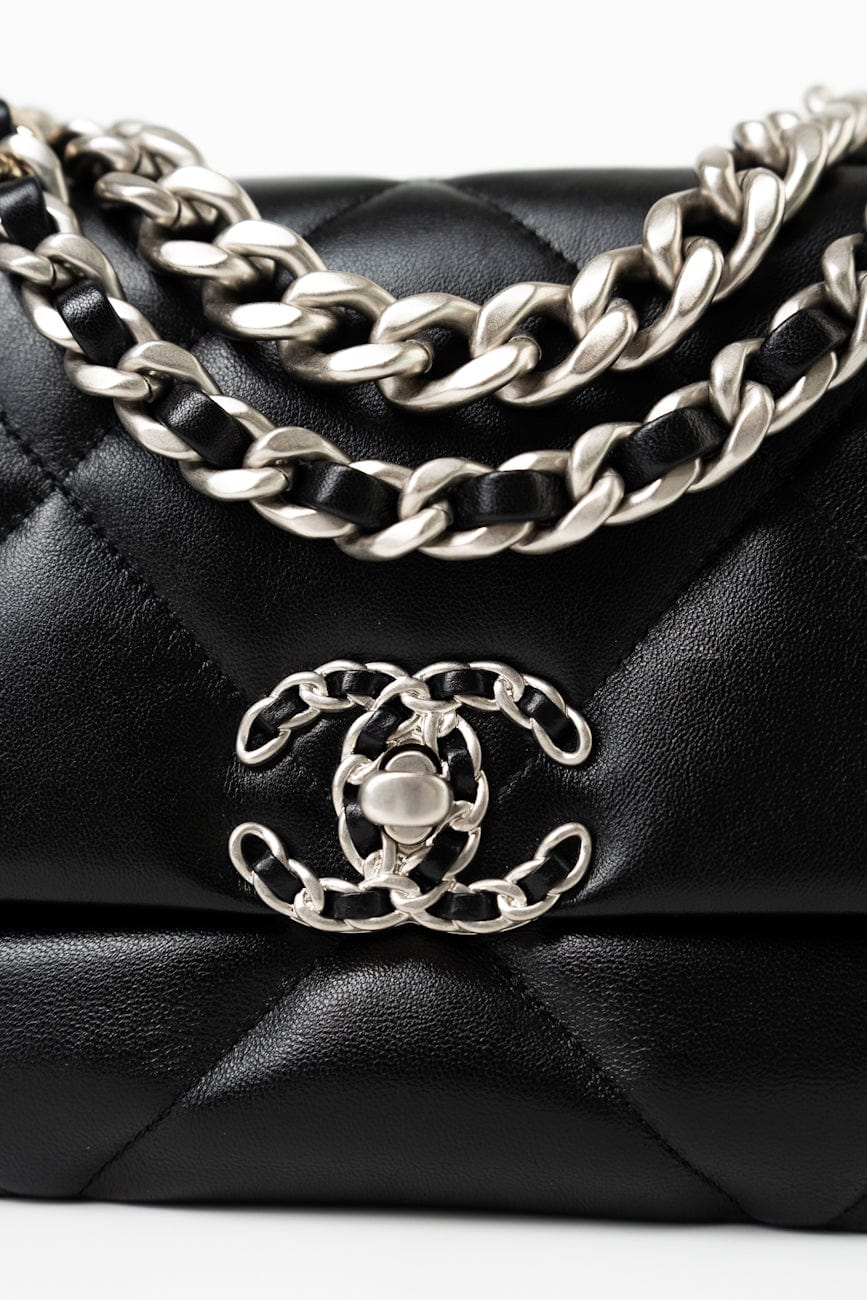 Black Lambskin Quilted 19 Flap Small