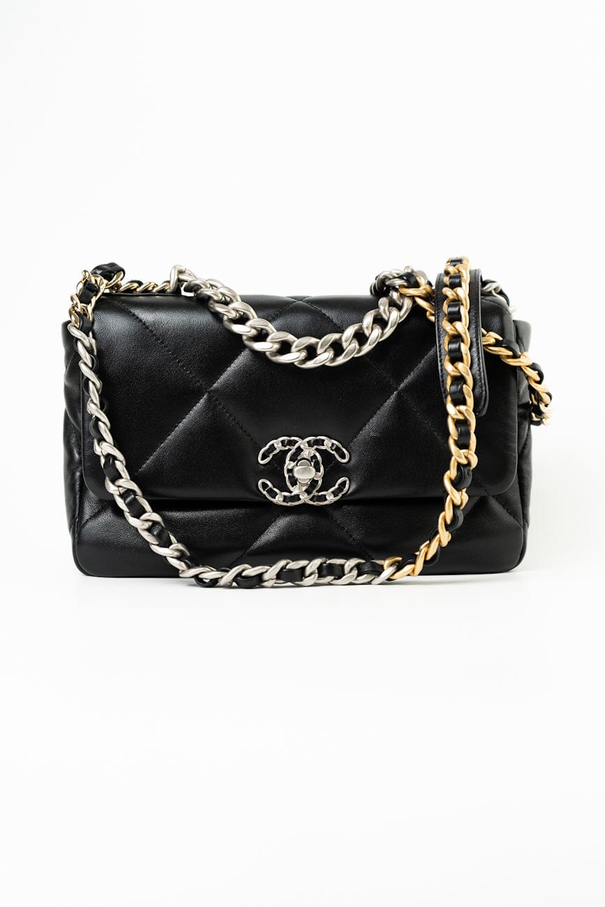 Black Lambskin Quilted 19 Flap Small