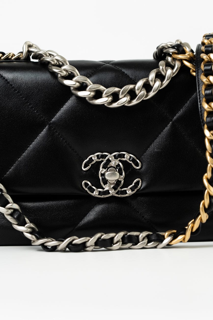 Black Lambskin Quilted 19 Flap Small
