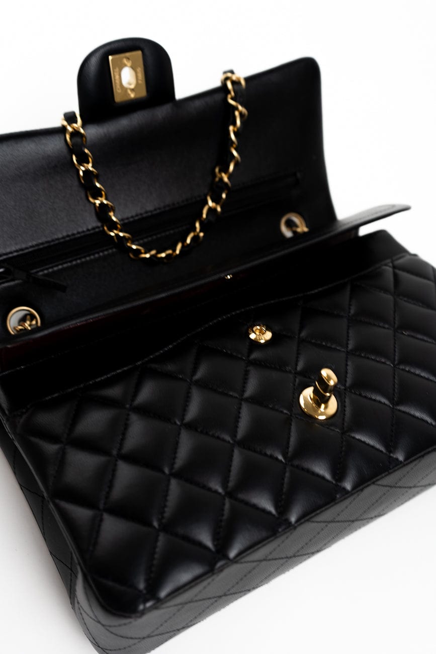 Black Lambskin Quilted Classic Flap Medium GHW