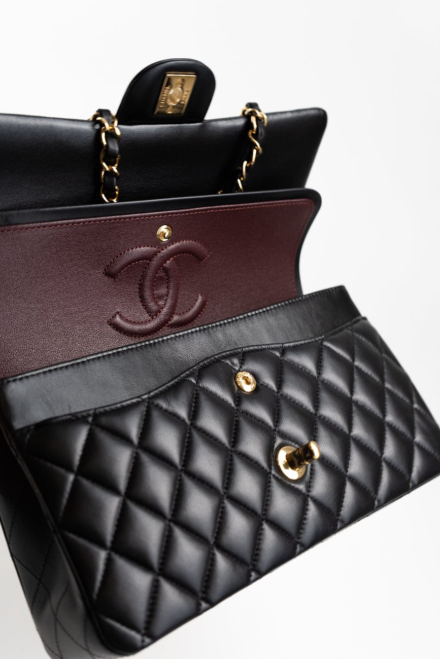 Black Lambskin Quilted Classic Flap Medium GHW