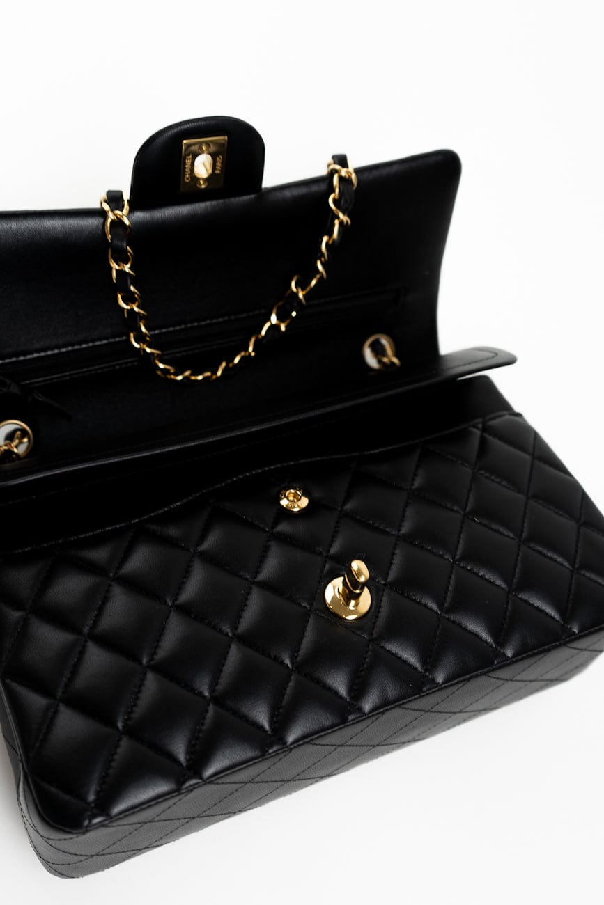 Black Lambskin Quilted Classic Flap Medium GHW