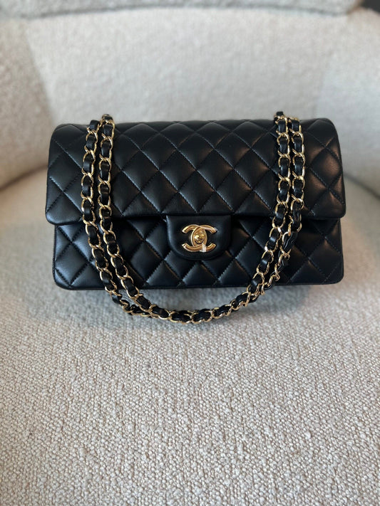 Black Lambskin Quilted Classic Flap Medium GHW