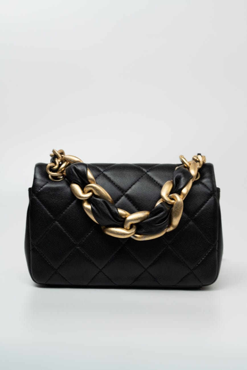 Black Lambskin Quilted Entwined Single Flap Mini Aged Hardware
