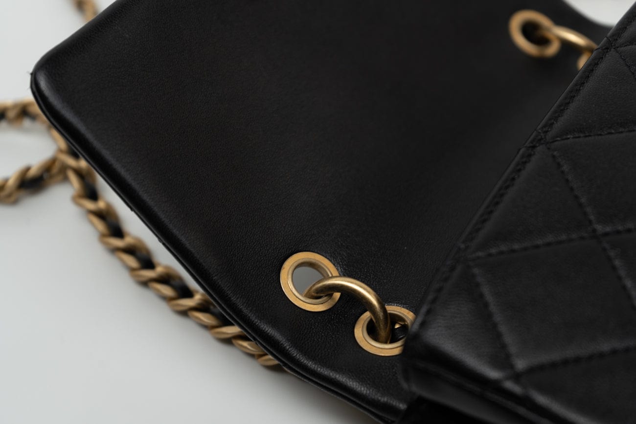 Black Lambskin Quilted Entwined Single Flap Mini Aged Hardware