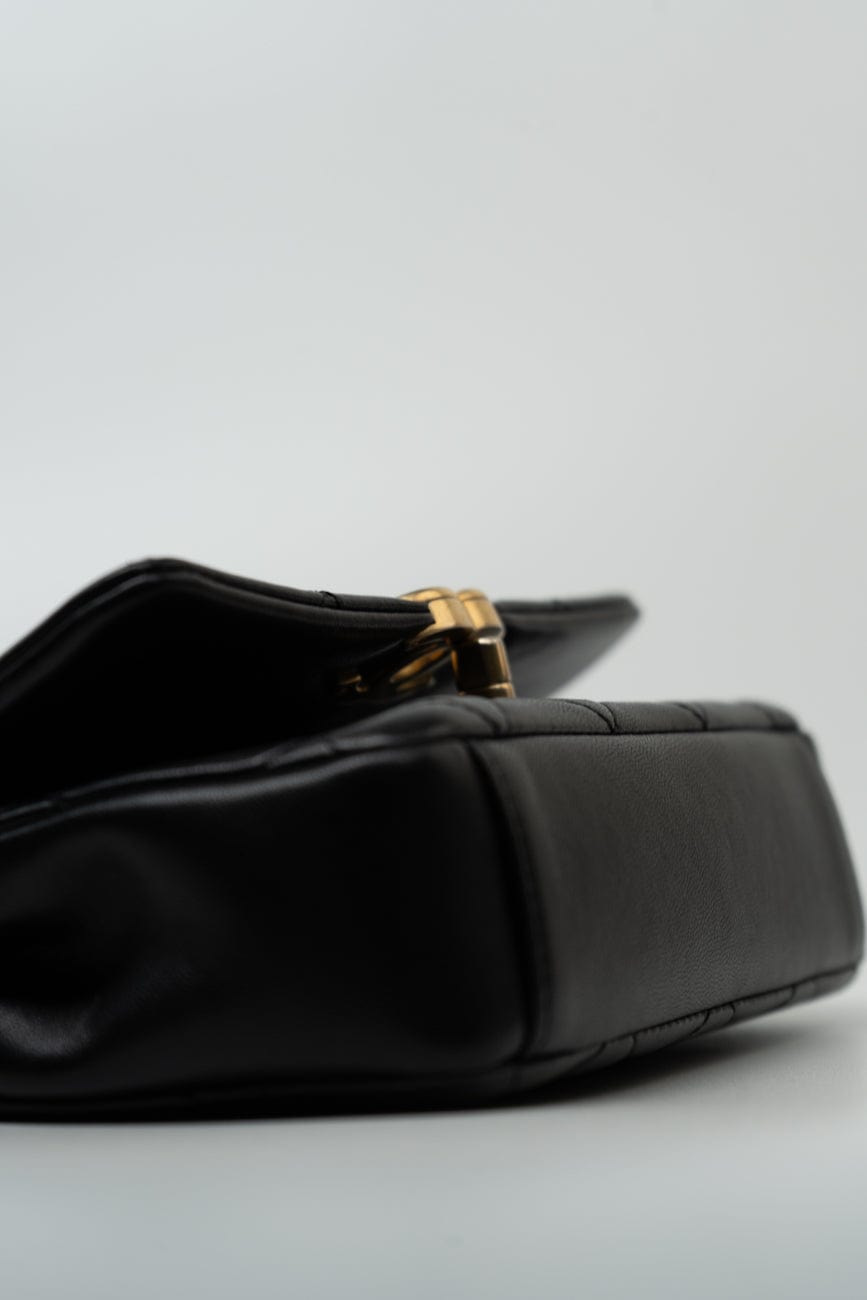 Black Lambskin Quilted Entwined Single Flap Mini Aged Hardware