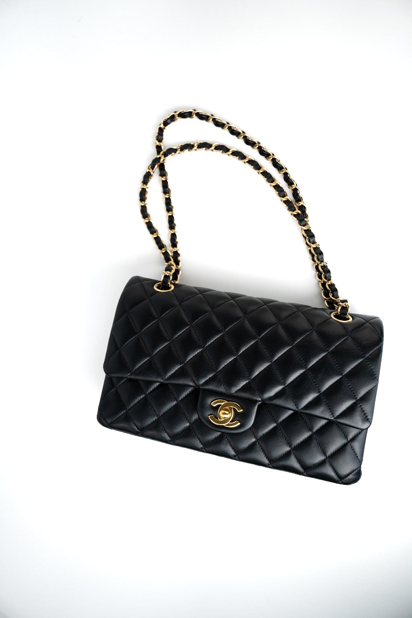 Black Lambskin Quilted Medium Classic Flap Gold Hardware