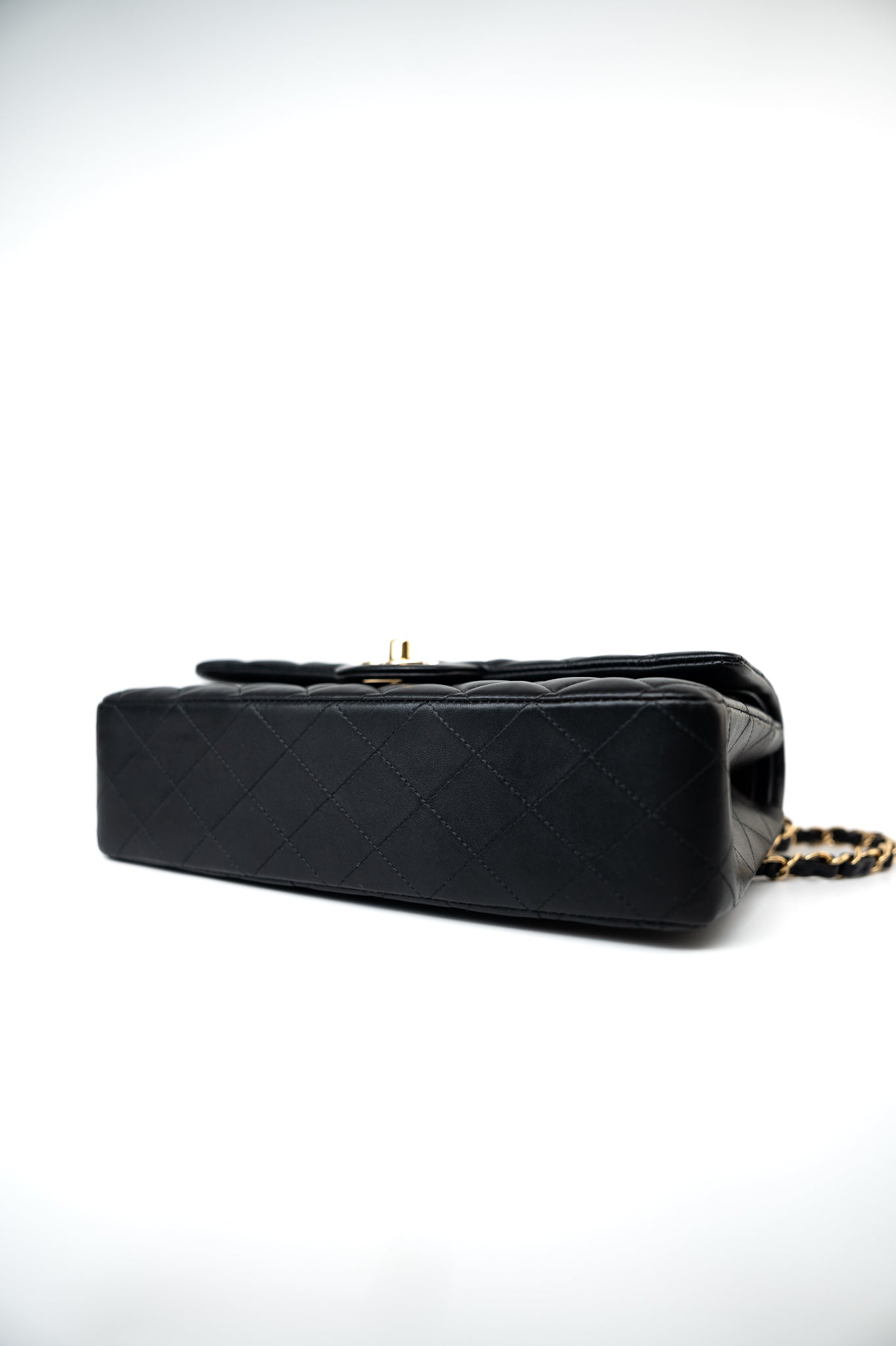 Black Lambskin Quilted Medium Classic Flap Gold Hardware