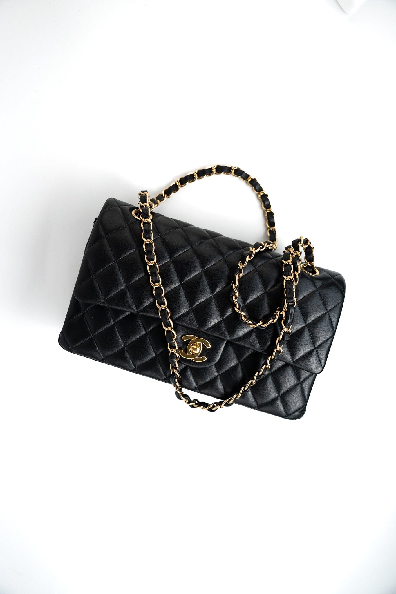 Black Lambskin Quilted Medium Classic Flap Gold Hardware
