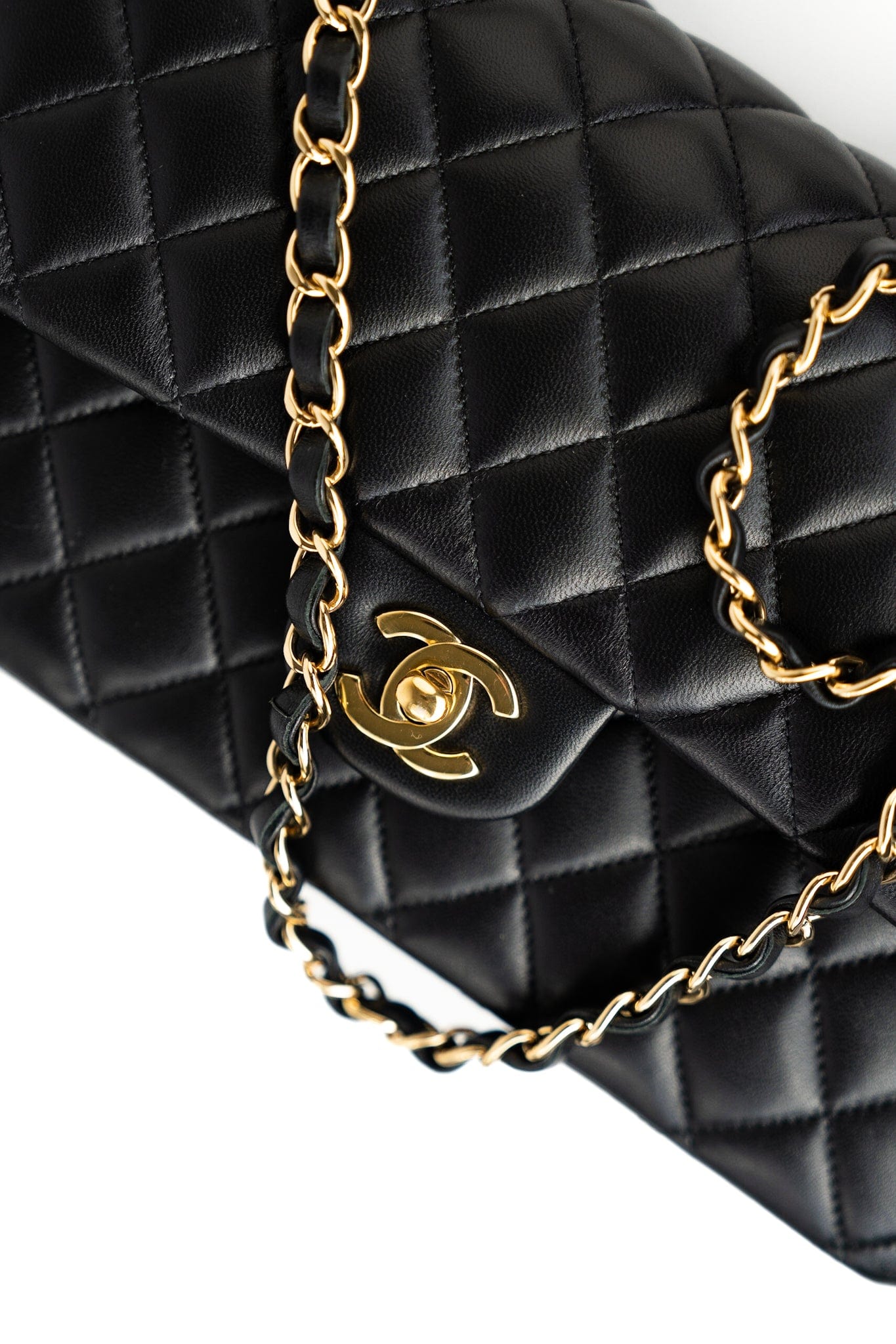 Black Lambskin Quilted Medium Classic Flap Gold Hardware