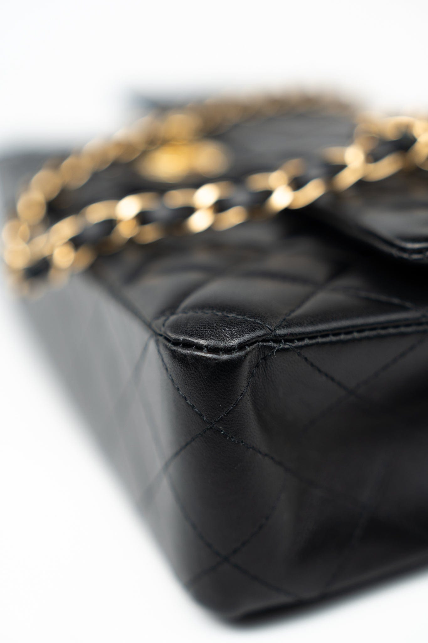 Black Lambskin Quilted Medium Classic Flap Gold Hardware